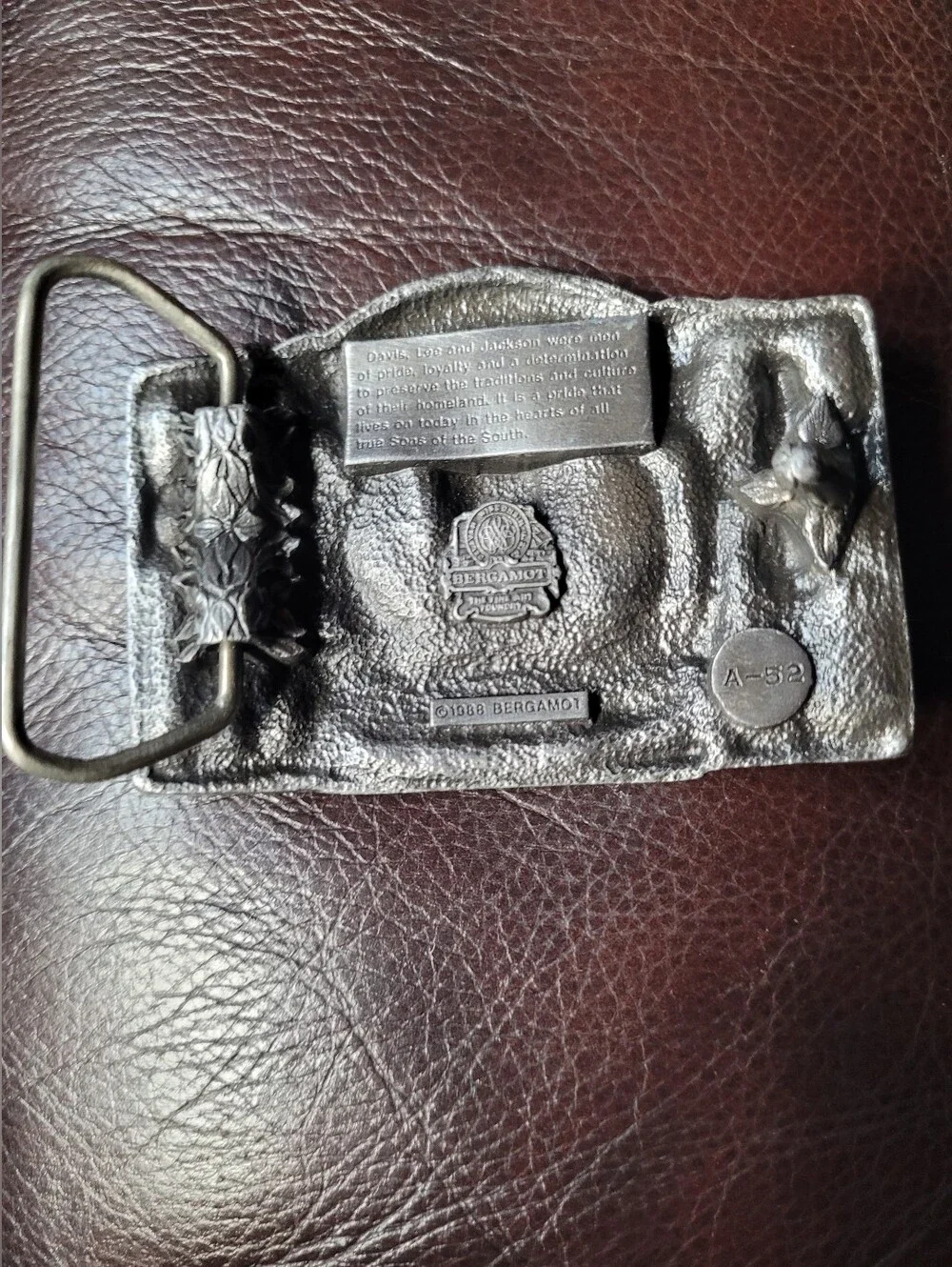 Vintage Bergamot Pewter  Belt Buckle CSA Defender Of The Cause